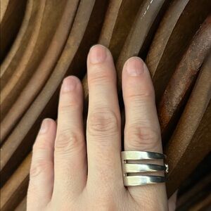 Wide Triple-Band Silver Ring